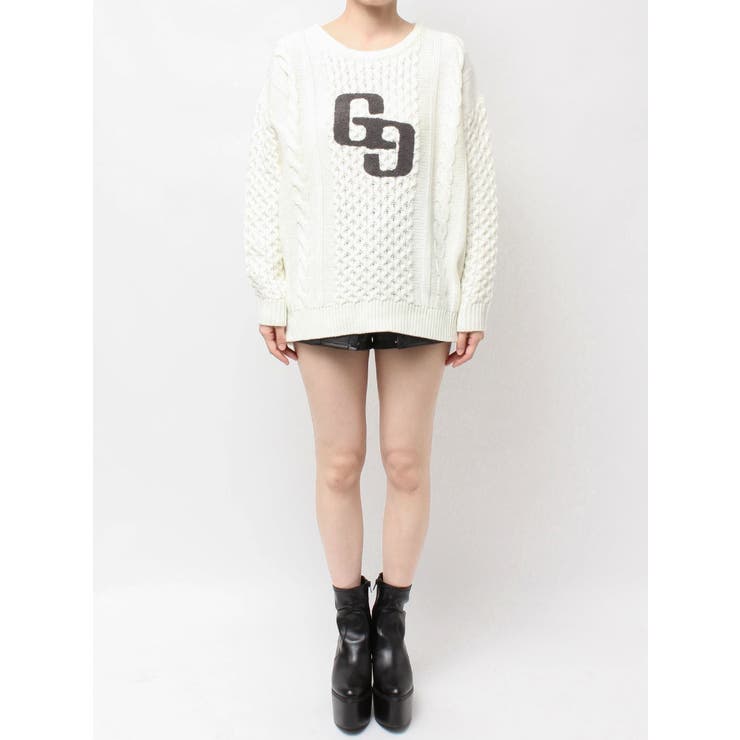 GGサガラ刺繍ケーブルニットトップス | GYDA | 詳細画像30 