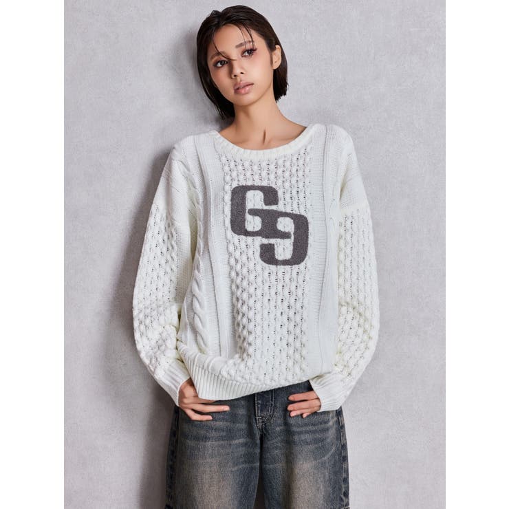 GGサガラ刺繍ケーブルニットトップス | GYDA | 詳細画像6 