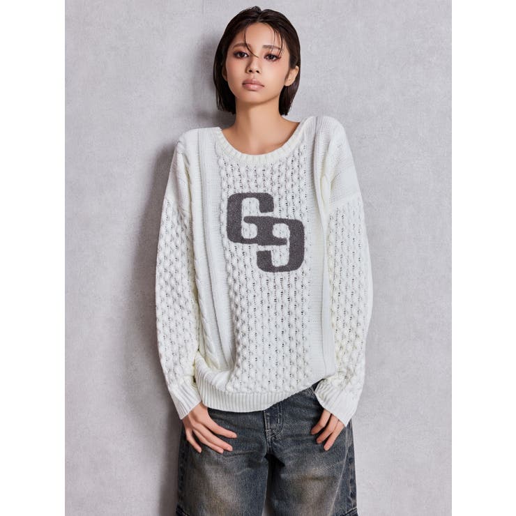 GGサガラ刺繍ケーブルニットトップス | GYDA | 詳細画像7 