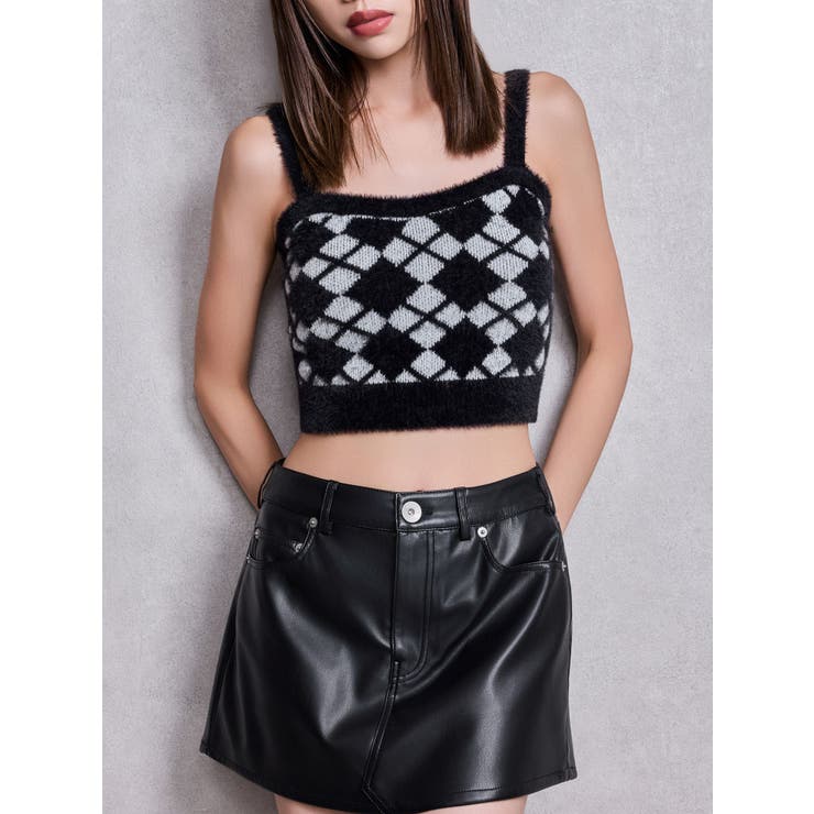 ブラック | Argyll patternミニシャギーニットキャミ | GYDA