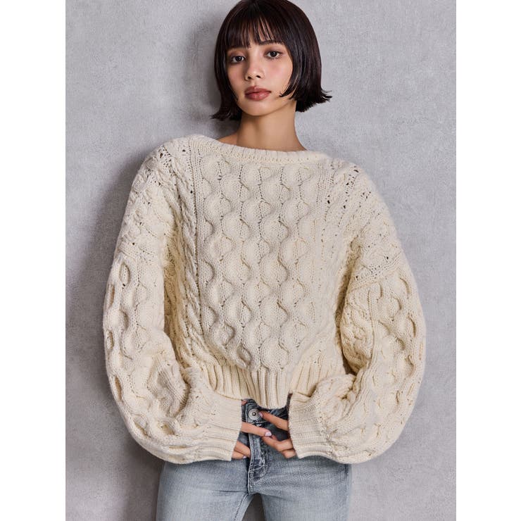 ケーブルクルーネックニットトップス | GYDA | 詳細画像10 