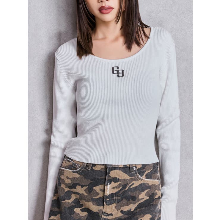オフホワイト | GGプレートlong sleeveニットトップス | GYDA