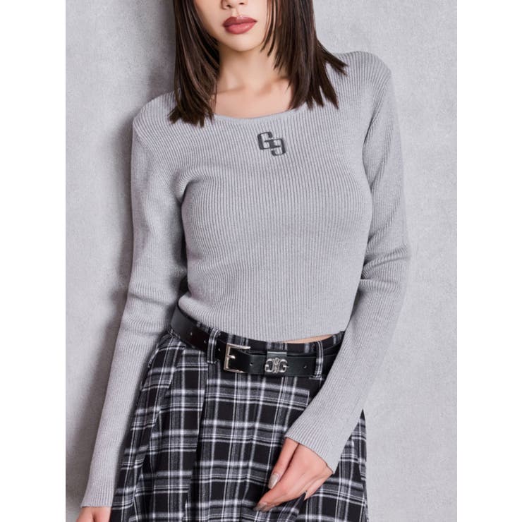 シルバー | GGプレートlong sleeveニットトップス | GYDA