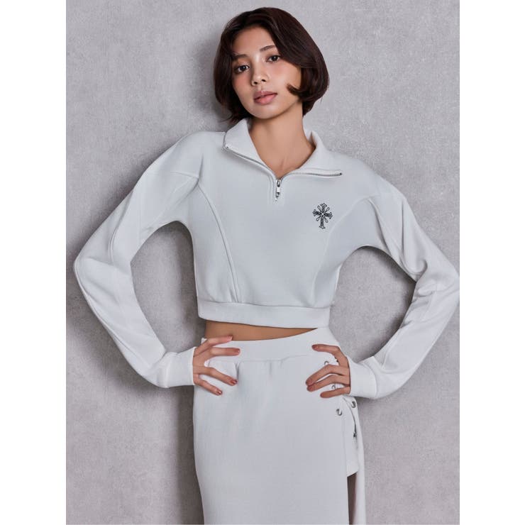 sacred edge crossハーフZIPショートスウェットトップス | GYDA | 詳細画像10 