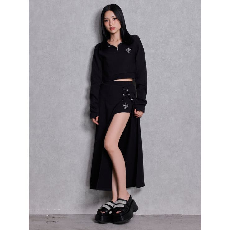 sacred edge crossハーフZIPショートスウェットトップス | GYDA | 詳細画像4 