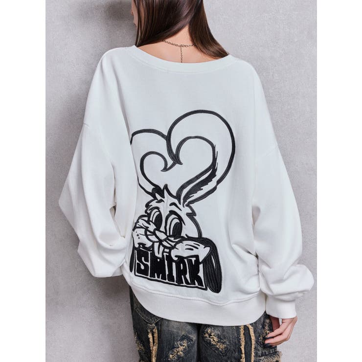 オフホワイト | VネックSMIRK BUNNYスウェットトップス | GYDA