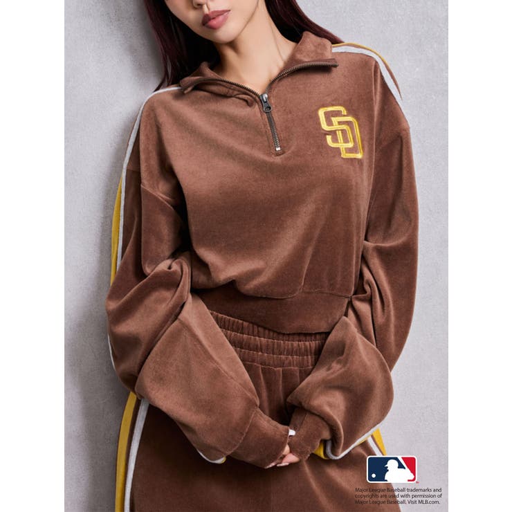 GYDA［MLB］2ラインハーフZIPショートトップス[品番：MKSW0068229