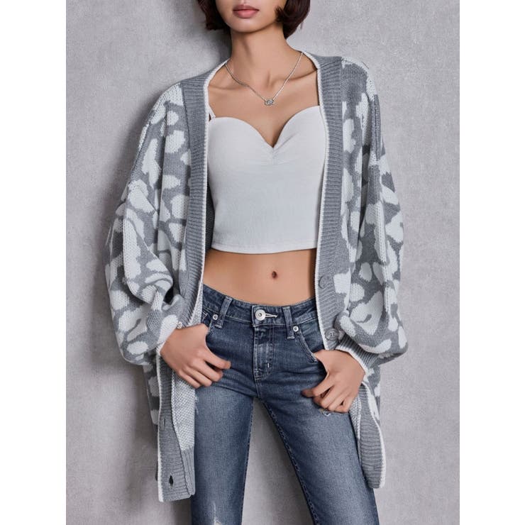 グレー | ラメGレオパードニットカーディガン | GYDA