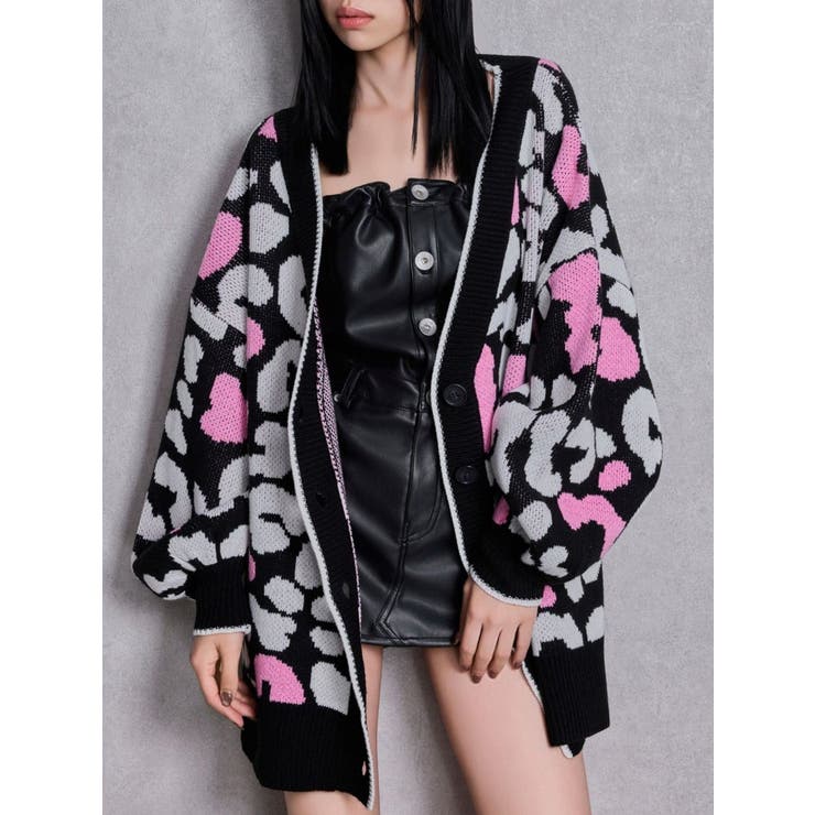 ブラック | ラメGレオパードニットカーディガン | GYDA