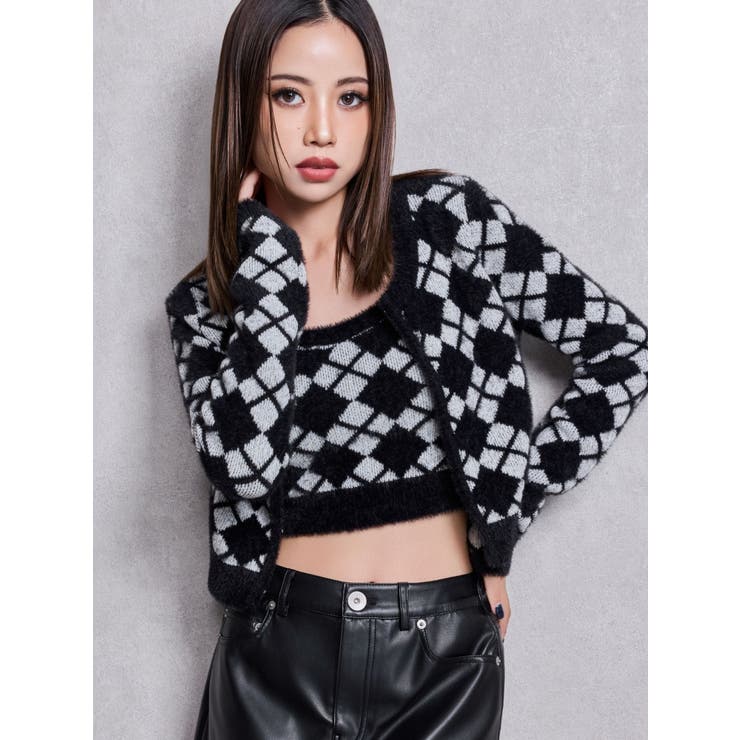 Argyll patternミニシャギーニットカーディガン | GYDA | 詳細画像2 