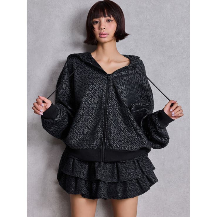 GG chain glitter print BIGパーカー | GYDA | 詳細画像3 