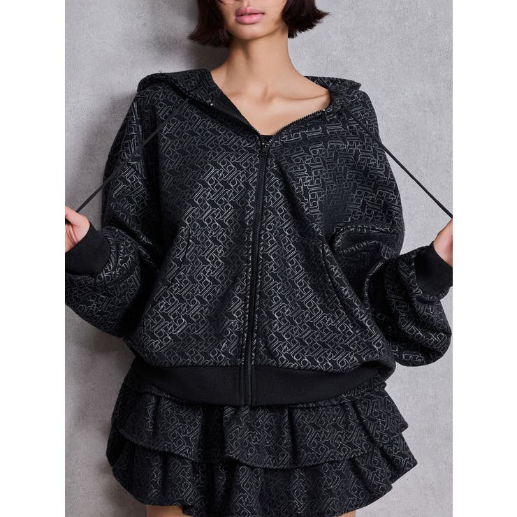 ブラック | GG chain glitter print BIGパーカー | GYDA