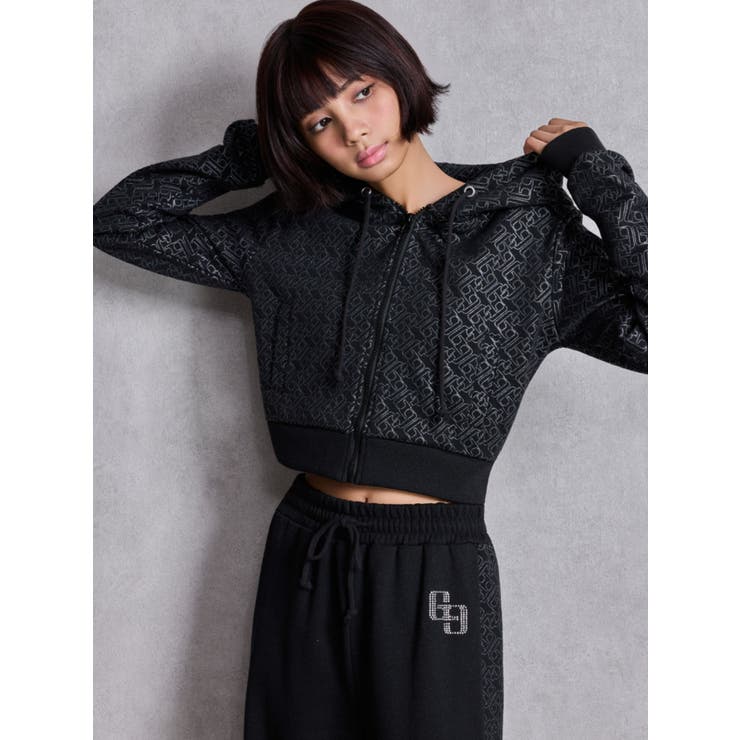 GG chain glitter print shortパーカー | GYDA | 詳細画像3 