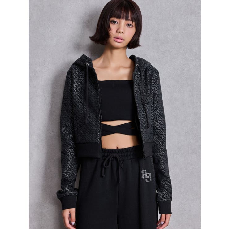 GG chain glitter print shortパーカー | GYDA | 詳細画像5 