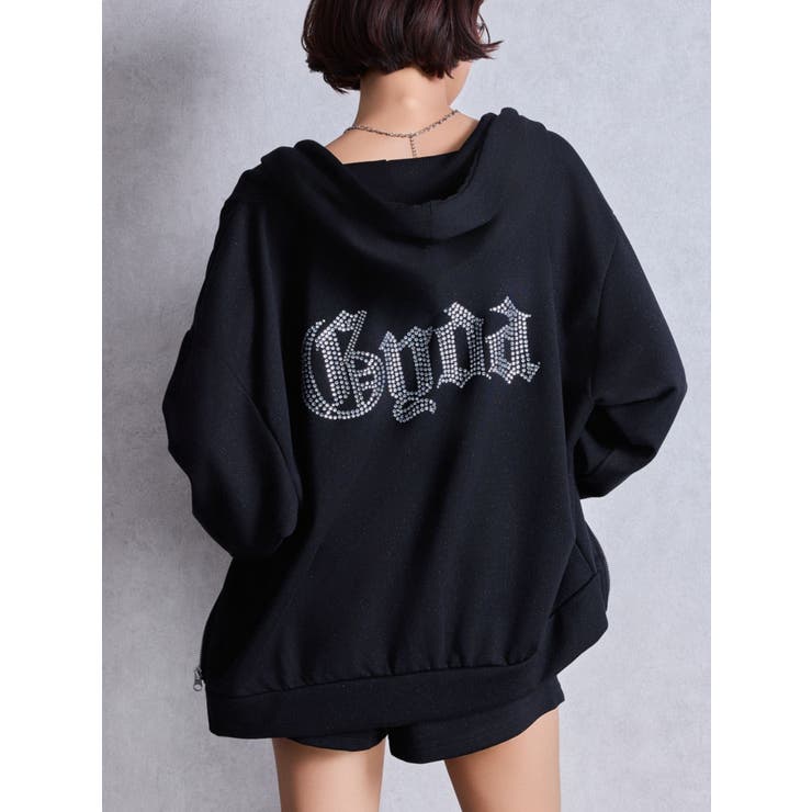 ブラック | NEW BACK GYDAラインストーンラメパーカー | GYDA