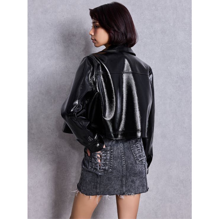 Symmetry GYDA EMBOSSパテントフェイクレザーショートジャケット | GYDA | 詳細画像3 