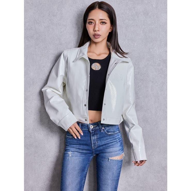 Symmetry GYDA EMBOSSパテントフェイクレザーショートジャケット | GYDA | 詳細画像6 