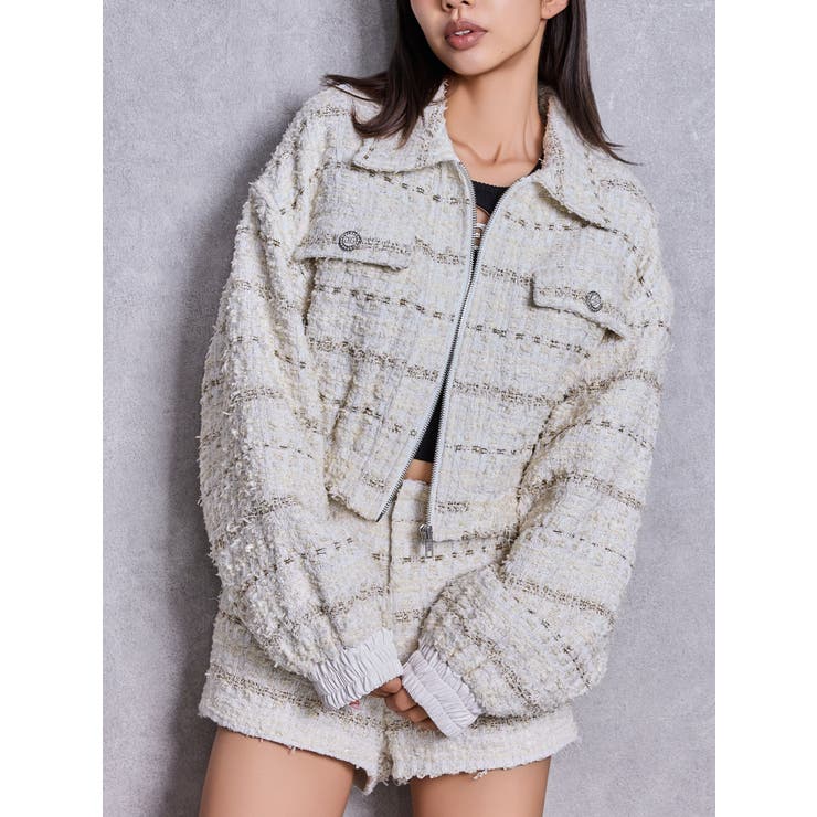 アイボリー | Symmetry GYDAラメツイードジャケット | GYDA