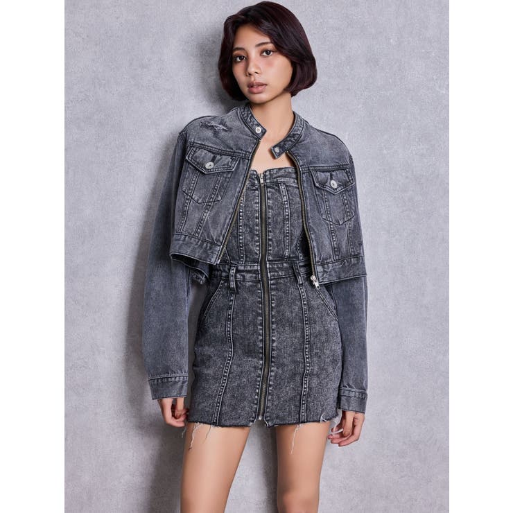 Symmery GYDA EMBOSSノーカラーデニムショートブルゾン | GYDA | 詳細画像14 