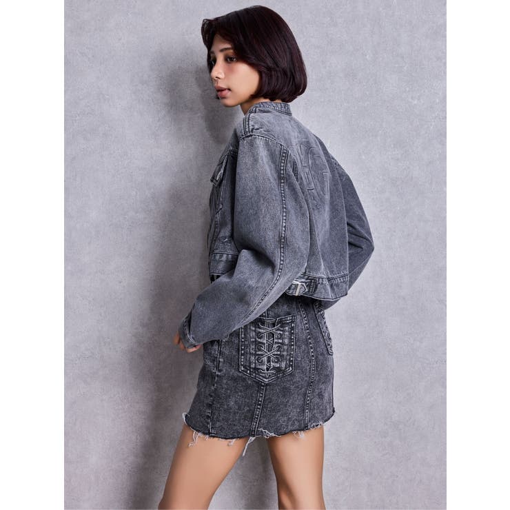 Symmery GYDA EMBOSSノーカラーデニムショートブルゾン | GYDA | 詳細画像16 