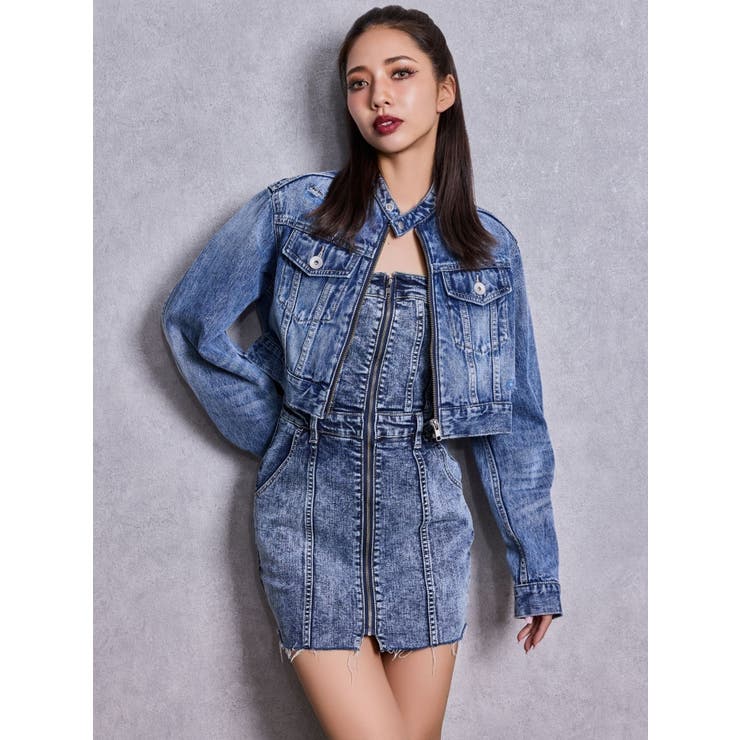 Symmery GYDA EMBOSSノーカラーデニムショートブルゾン | GYDA | 詳細画像3 