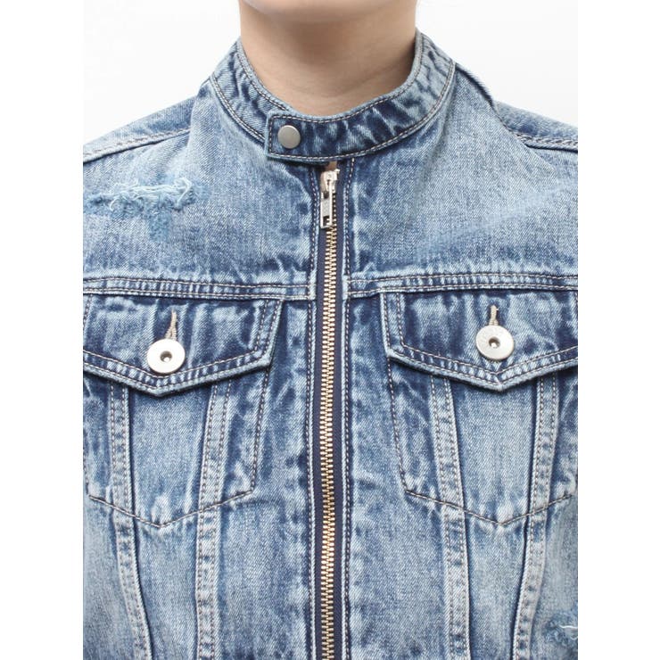 Symmery GYDA EMBOSSノーカラーデニムショートブルゾン | GYDA | 詳細画像31 