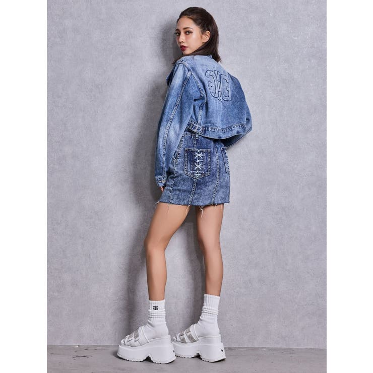 Symmery GYDA EMBOSSノーカラーデニムショートブルゾン | GYDA | 詳細画像6 