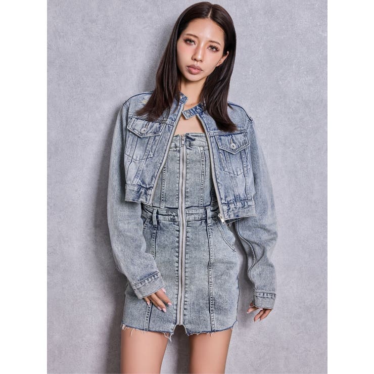 Symmery GYDA EMBOSSノーカラーデニムショートブルゾン | GYDA | 詳細画像8 