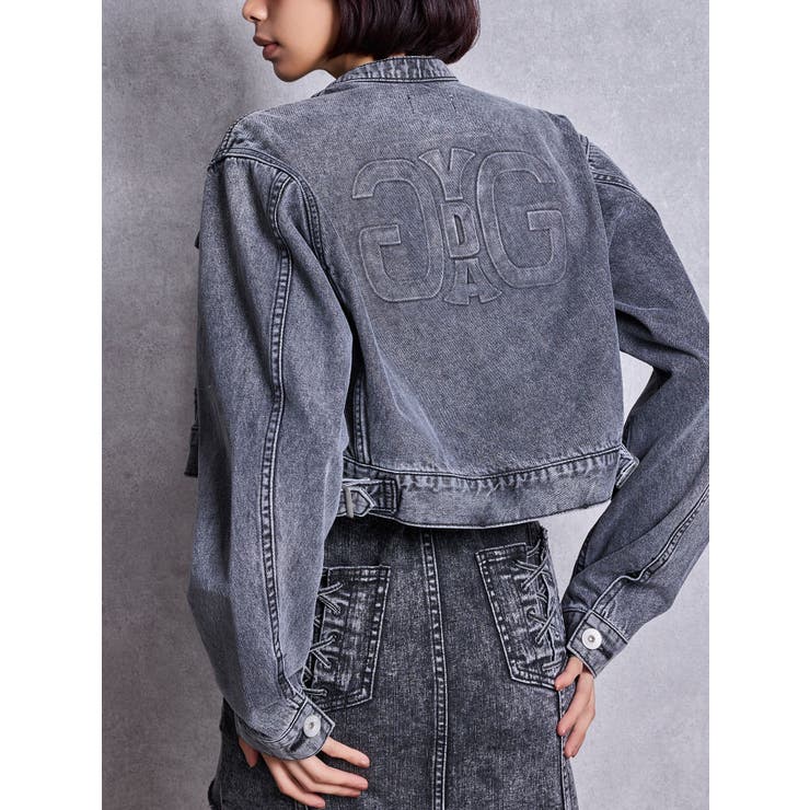 ブラック | Symmery GYDA EMBOSSノーカラーデニムショートブルゾン | GYDA