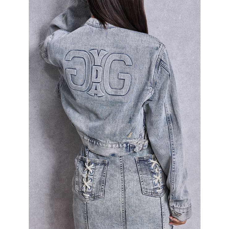 アイスブルー | Symmery GYDA EMBOSSノーカラーデニムショートブルゾン | GYDA