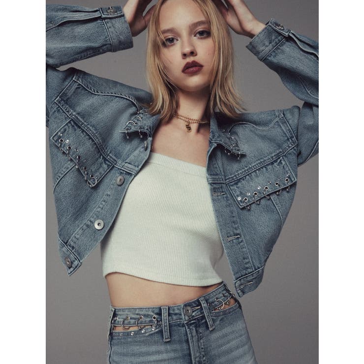 ring bijou studsデザインデニムショートGジャン | GYDA | 詳細画像15 