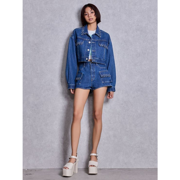 ring bijou studsデザインデニムショートGジャン | GYDA | 詳細画像4 