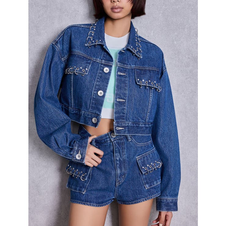 ブルー | ring bijou studsデザインデニムショートGジャン | GYDA