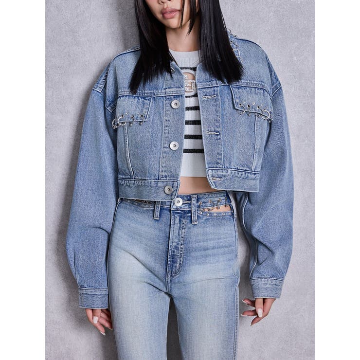 アイスブルー | ring bijou studsデザインデニムショートGジャン | GYDA