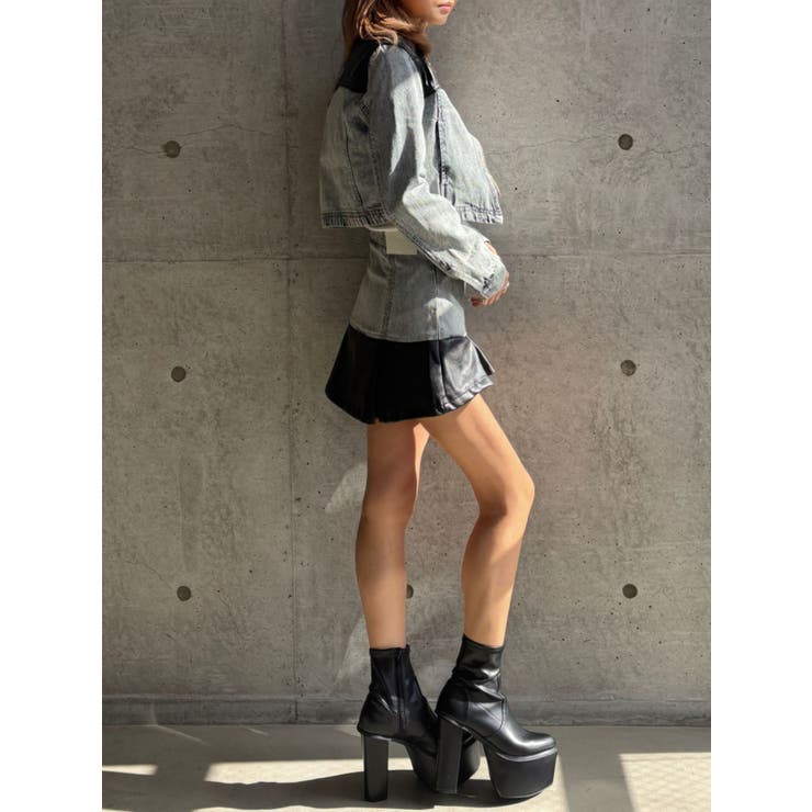 【TINY】フェイクレザードッキングデニムZIPショートジャケット | GYDA | 詳細画像10 