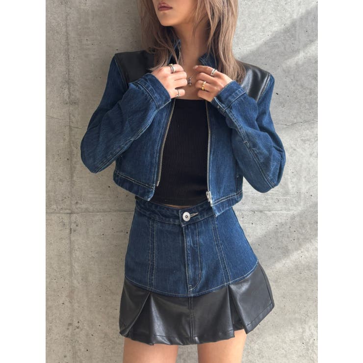 【TINY】フェイクレザードッキングデニムZIPショートジャケット | GYDA | 詳細画像11 