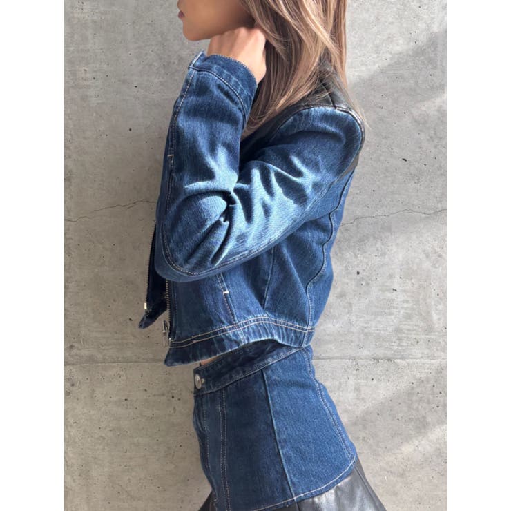 【TINY】フェイクレザードッキングデニムZIPショートジャケット | GYDA | 詳細画像14 