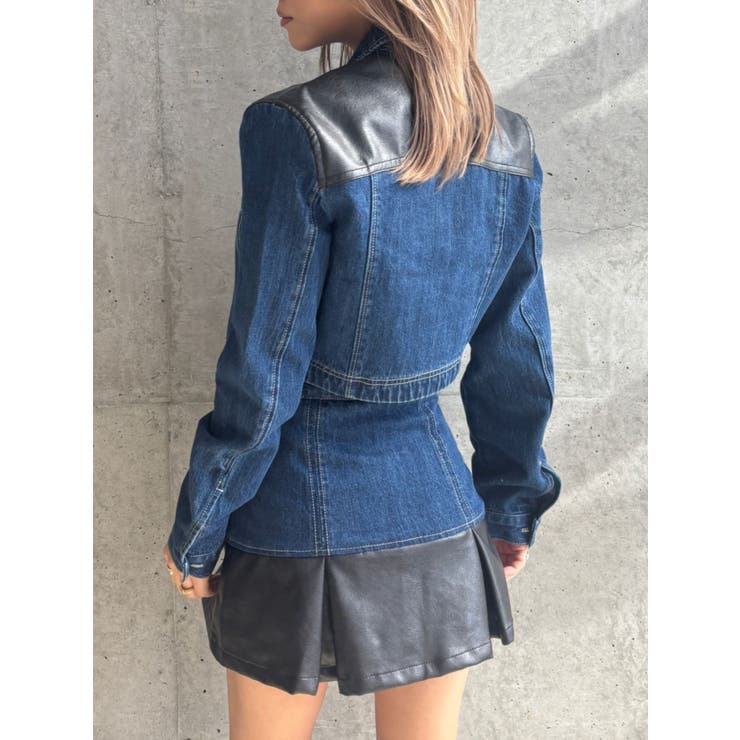 【TINY】フェイクレザードッキングデニムZIPショートジャケット | GYDA | 詳細画像15 
