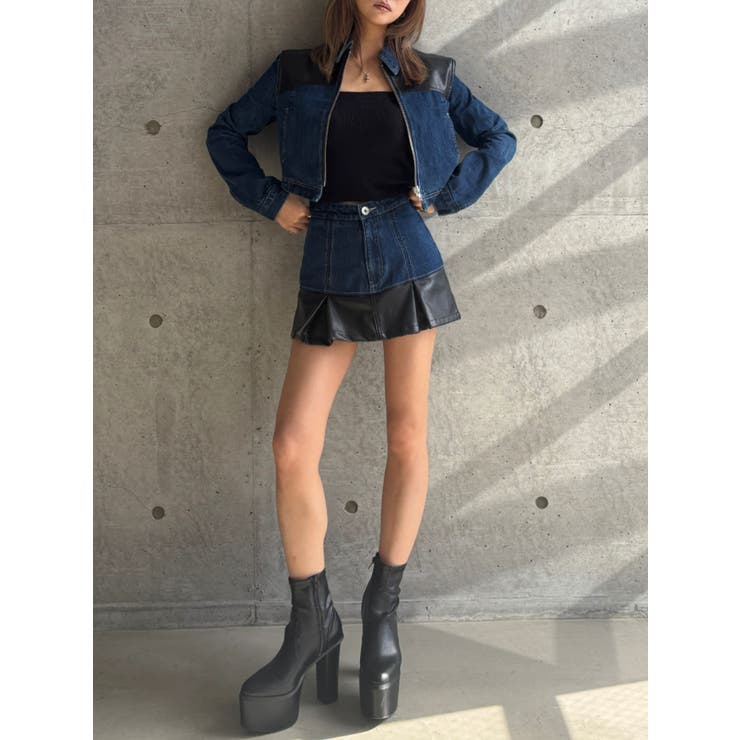 【TINY】フェイクレザードッキングデニムZIPショートジャケット | GYDA | 詳細画像16 