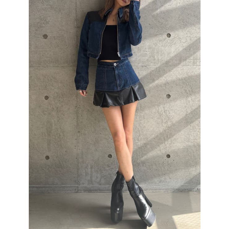 【TINY】フェイクレザードッキングデニムZIPショートジャケット | GYDA | 詳細画像17 