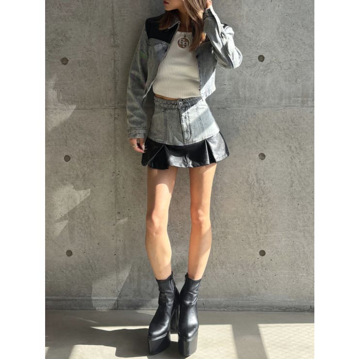 【TINY】フェイクレザードッキングデニムZIPショートジャケット | GYDA | 詳細画像9 