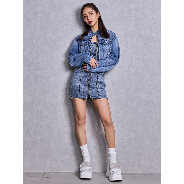 Symmetry GYDAフロントZIPスカートライクデニムタイトミニワンピース | GYDA | 詳細画像10 