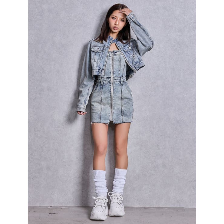 Symmetry GYDAフロントZIPスカートライクデニムタイトミニワンピース | GYDA | 詳細画像20 