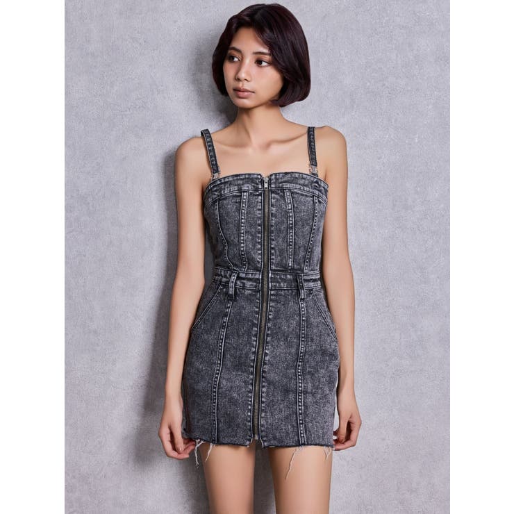 Symmetry GYDAフロントZIPスカートライクデニムタイトミニワンピース | GYDA | 詳細画像26 