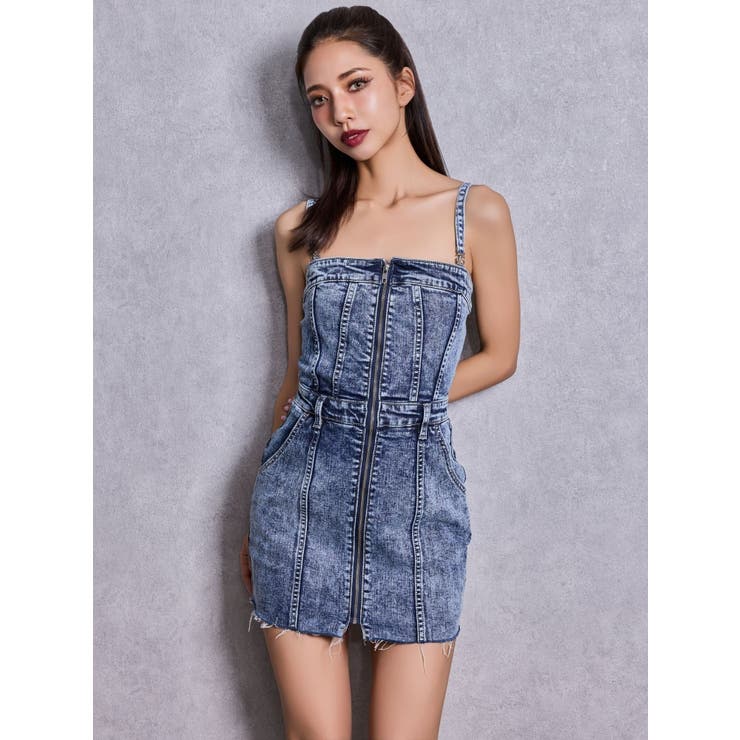 Symmetry GYDAフロントZIPスカートライクデニムタイトミニワンピース | GYDA | 詳細画像3 