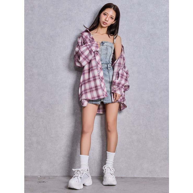 Symmetry GYDAフロントZIPスカートライクデニムタイトミニワンピース | GYDA | 詳細画像39 