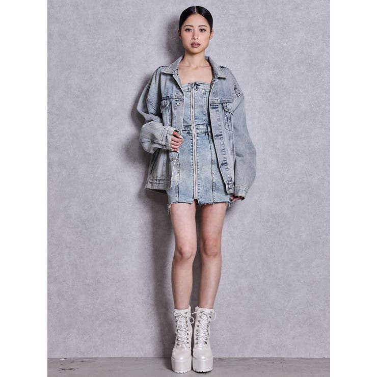 Symmetry GYDAフロントZIPスカートライクデニムタイトミニワンピース | GYDA | 詳細画像50 