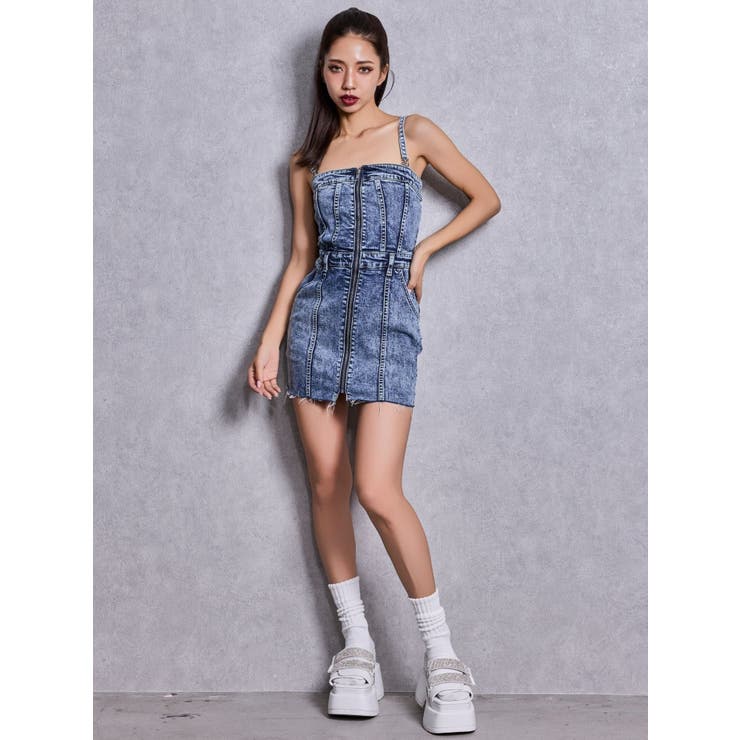 Symmetry GYDAフロントZIPスカートライクデニムタイトミニワンピース | GYDA | 詳細画像6 