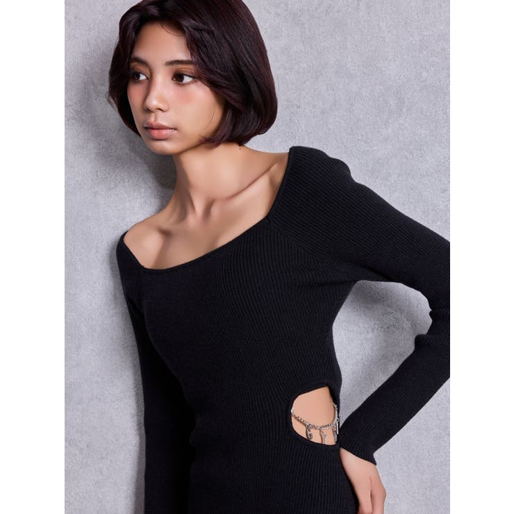 GYDA chain SIDE OPENロングフレアニットワンピース | GYDA | 詳細画像3 