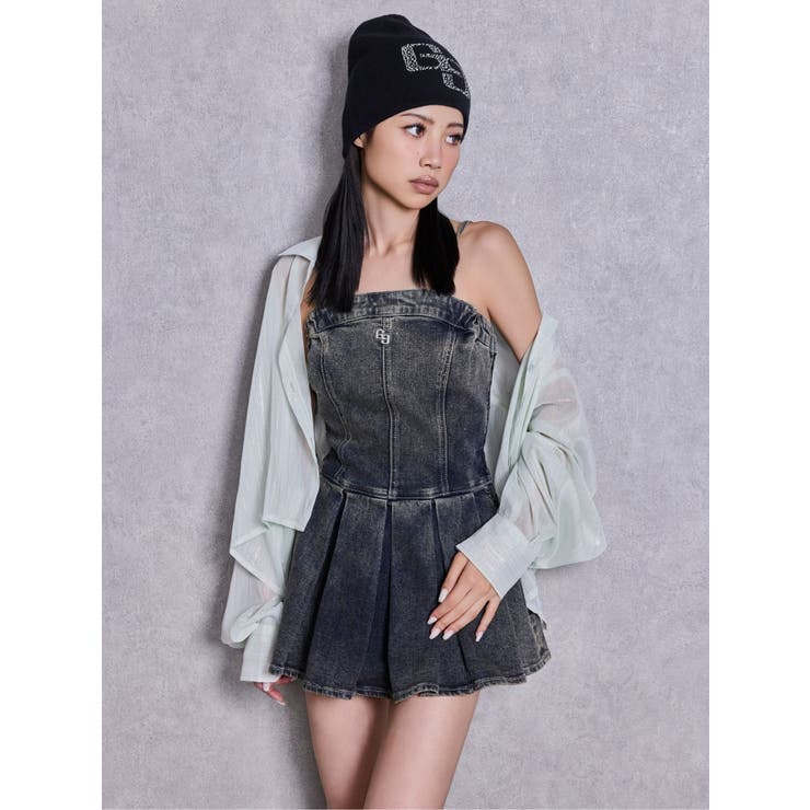 GG bijouデニムプリーツスカートライクミニワンピース | GYDA | 詳細画像5 